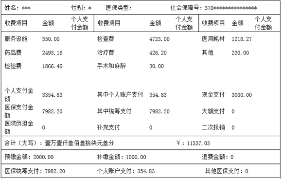 图:参保人在三级医院的住院发票